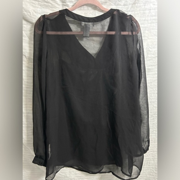 Covington Women’s Pullover Blouse Black Ruffle Front Sheer Long Sleeve Size L - Picture 6 of 6